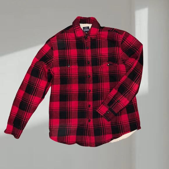 J.Crew Flannel Shirt – Red Buffalo Plaid Sherpa-Lined (Men’s M) - Picture 1 of 5